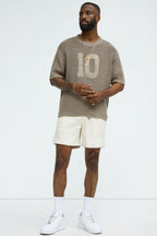 Printed Textured Knit Short Sleeve Tee - Brown image 2