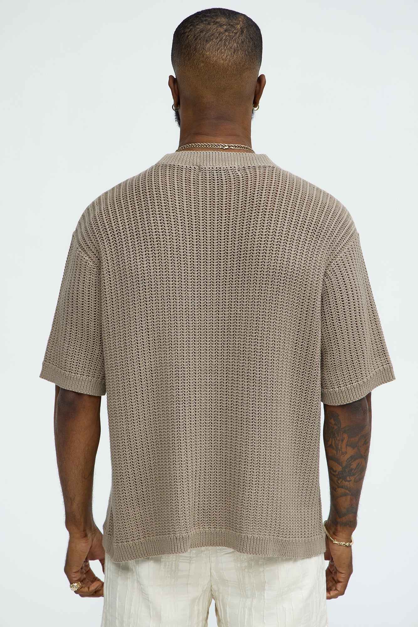 Printed Textured Knit Short Sleeve Tee - Brown image 4