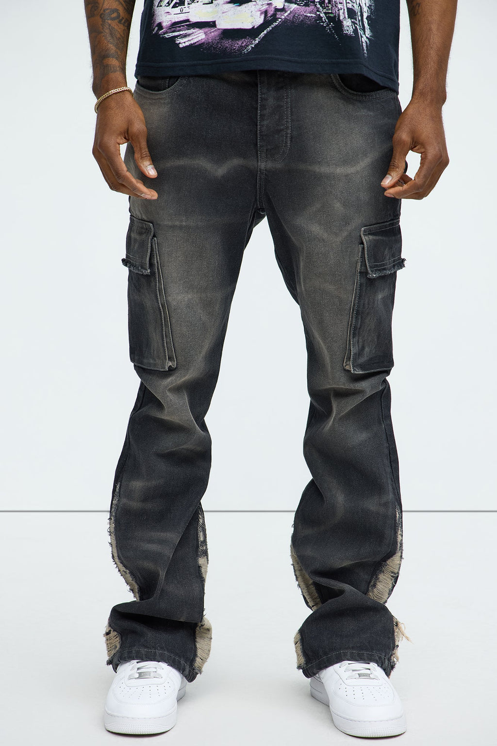 Kaine Stacked Slim Flare Jeans - Black Wash image 2