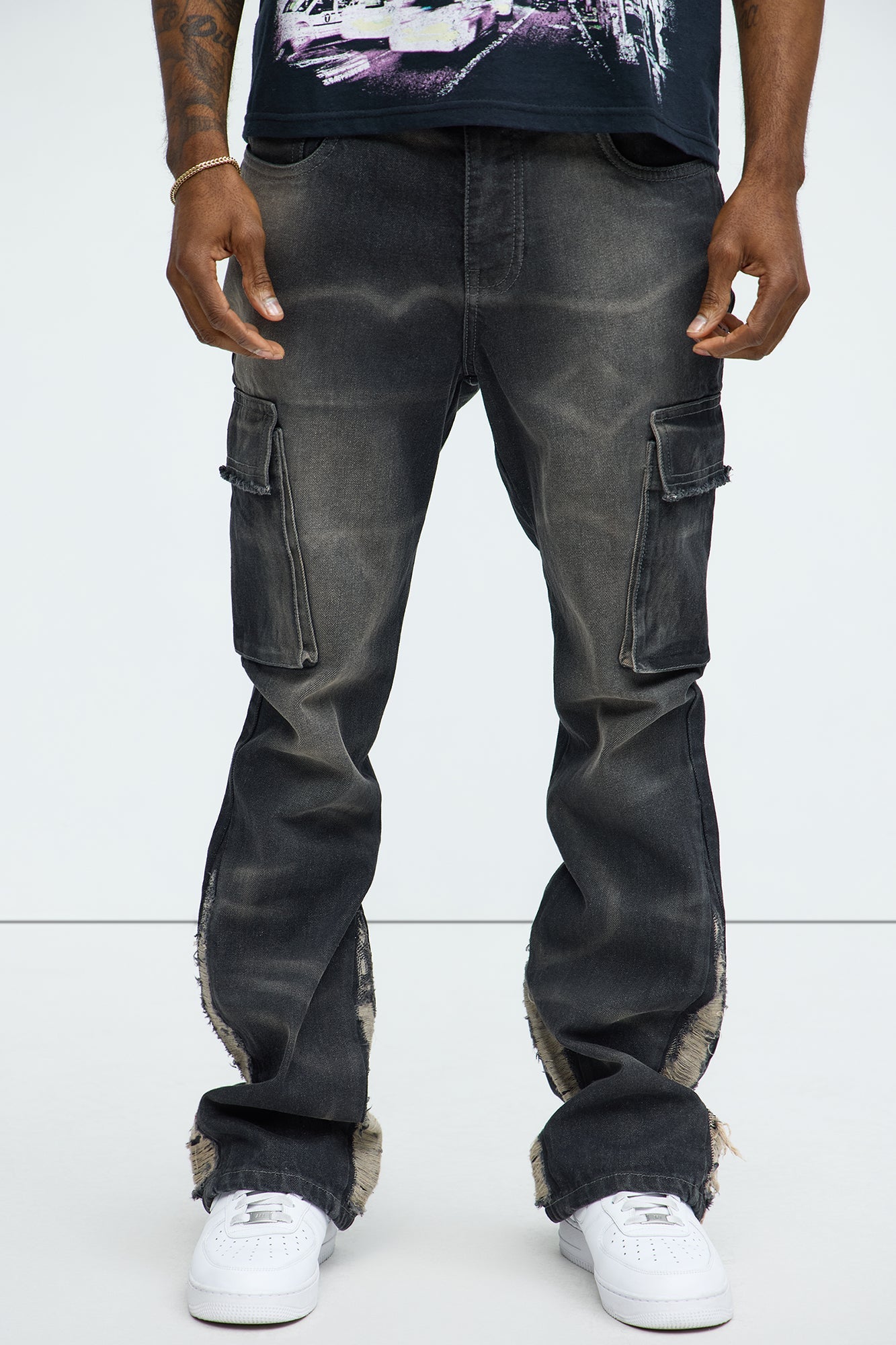 Kaine Stacked Slim Flare Jeans - Black Wash image 2