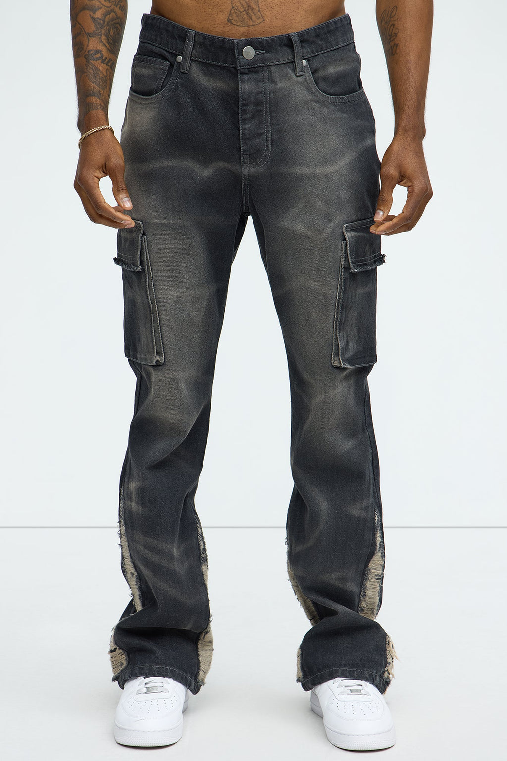Kaine Stacked Slim Flare Jeans - Black Wash image 1