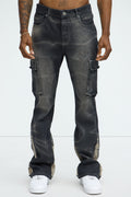 Kaine Stacked Slim Flare Jeans - Black Wash image 1