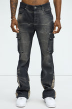Kaine Stacked Slim Flare Jeans - Black Wash image 1