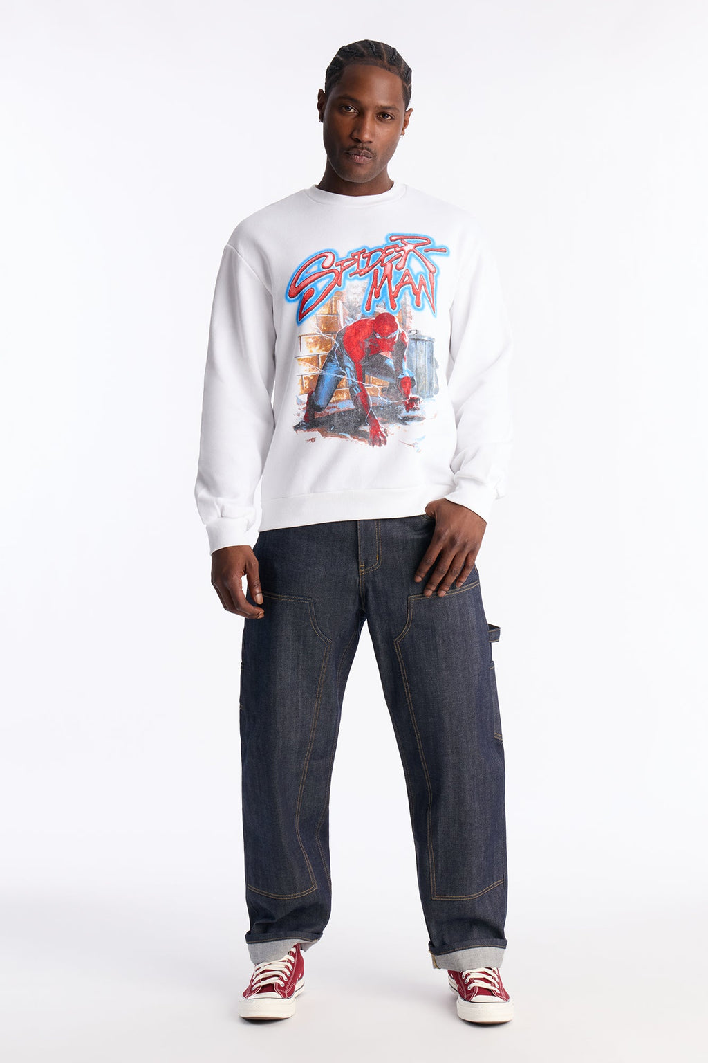 Marvel Spiderman Crawling Spider Crew Neck Sweatshirt - White image 2