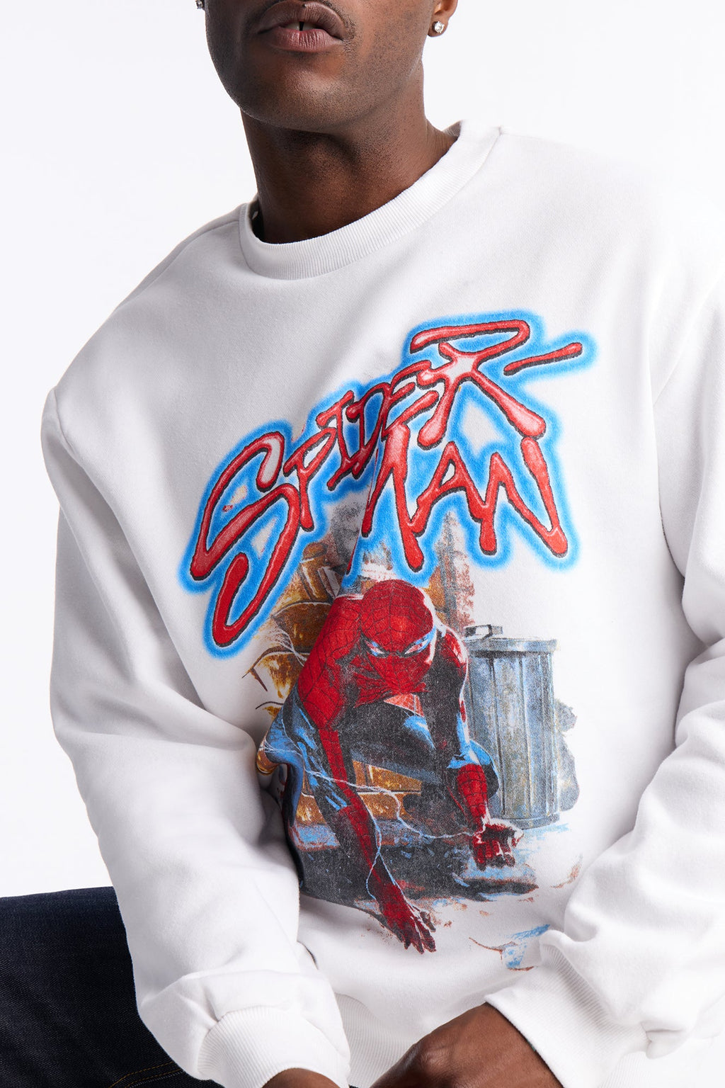 Marvel Spiderman Crawling Spider Crew Neck Sweatshirt - White image 3