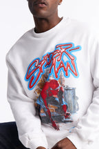 Marvel Spiderman Crawling Spider Crew Neck Sweatshirt - White image 3