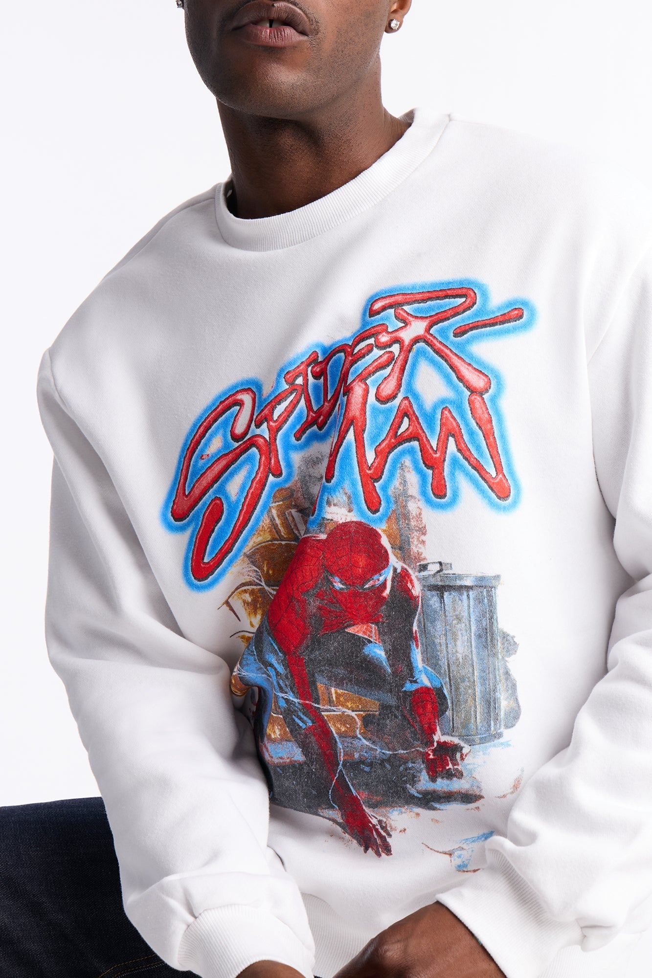 Marvel Spiderman Crawling Spider Crew Neck Sweatshirt - White image 3