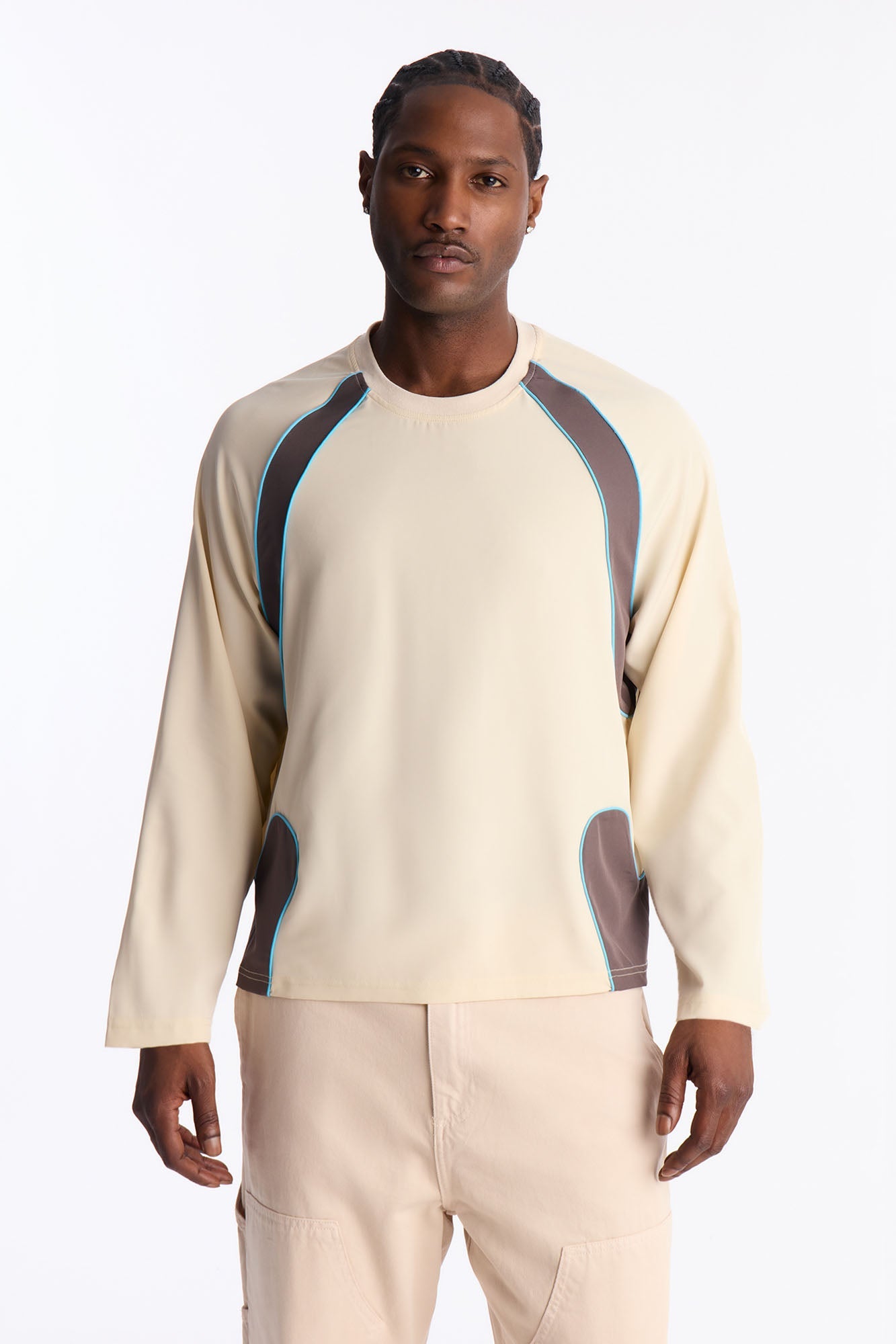 Contour Paneled Crew Shirt - Cream image 1