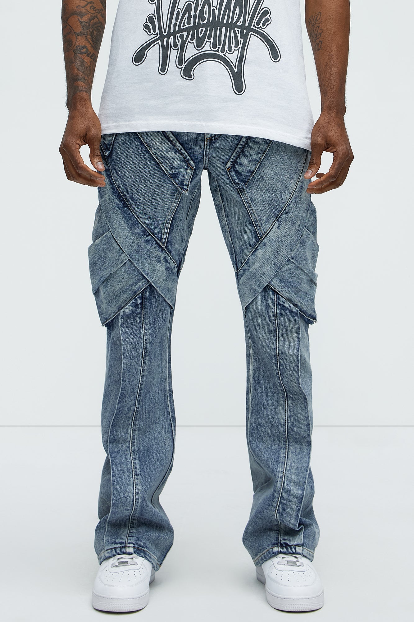 Arlong Paneled Stacked Slim Flare Jeans - Light Wash image 2