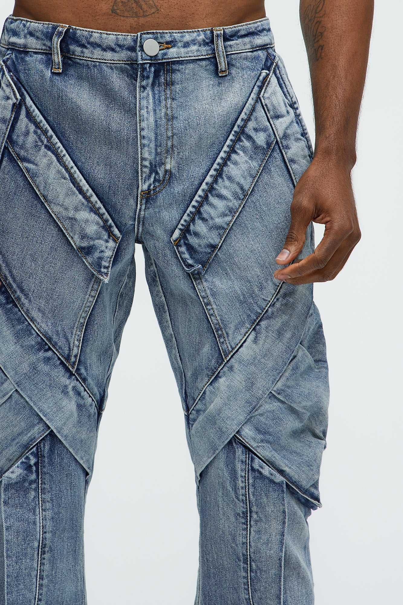 Arlong Paneled Stacked Slim Flare Jeans - Light Wash image 4