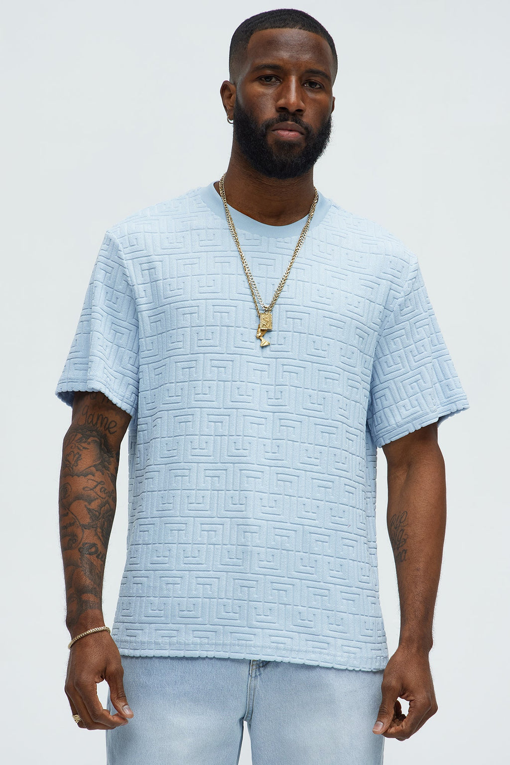 Geo Chenille Knit Crewneck Tee - Blue image 1