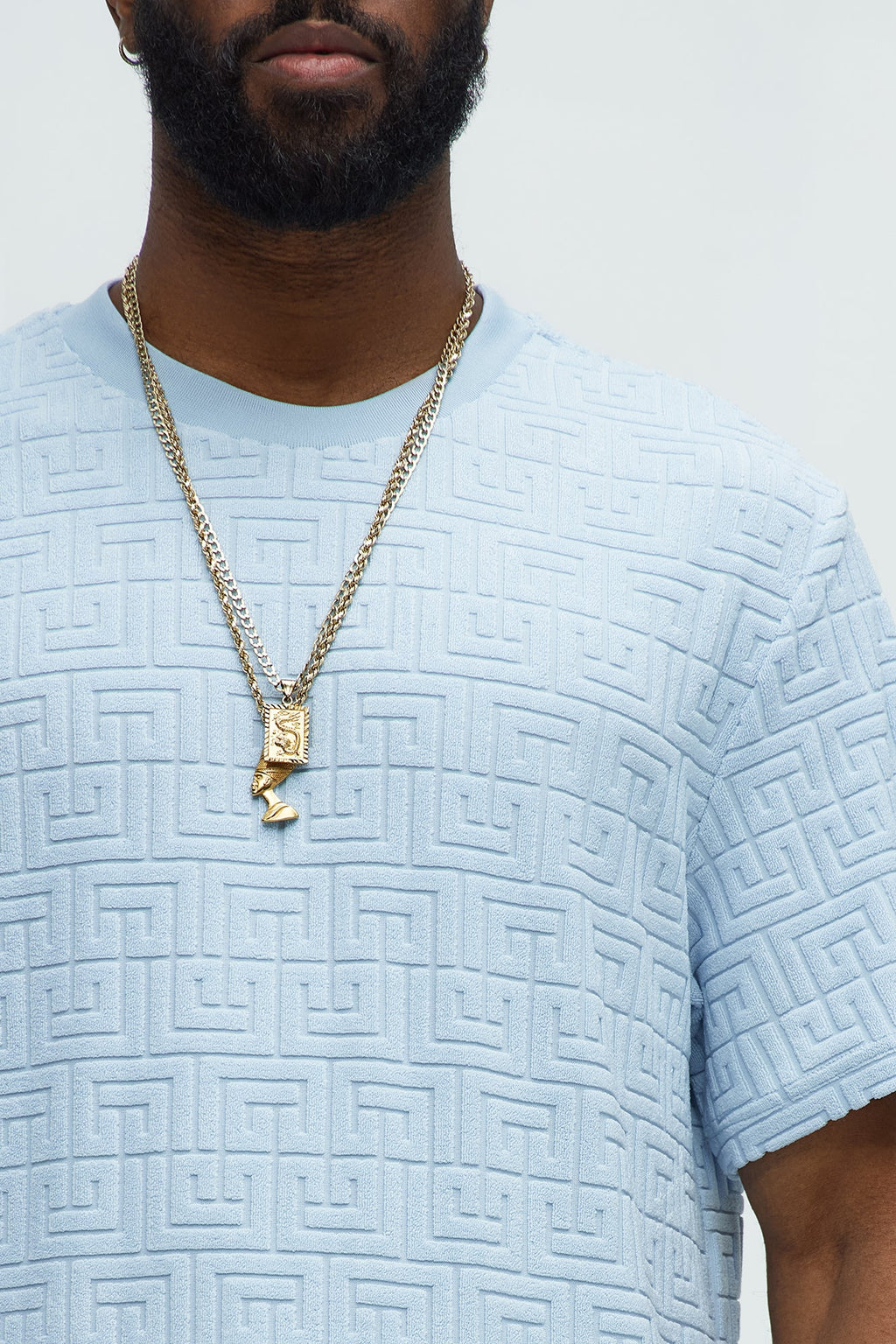 Geo Chenille Knit Crewneck Tee - Blue image 3