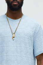 Geo Chenille Knit Crewneck Tee - Blue image 3