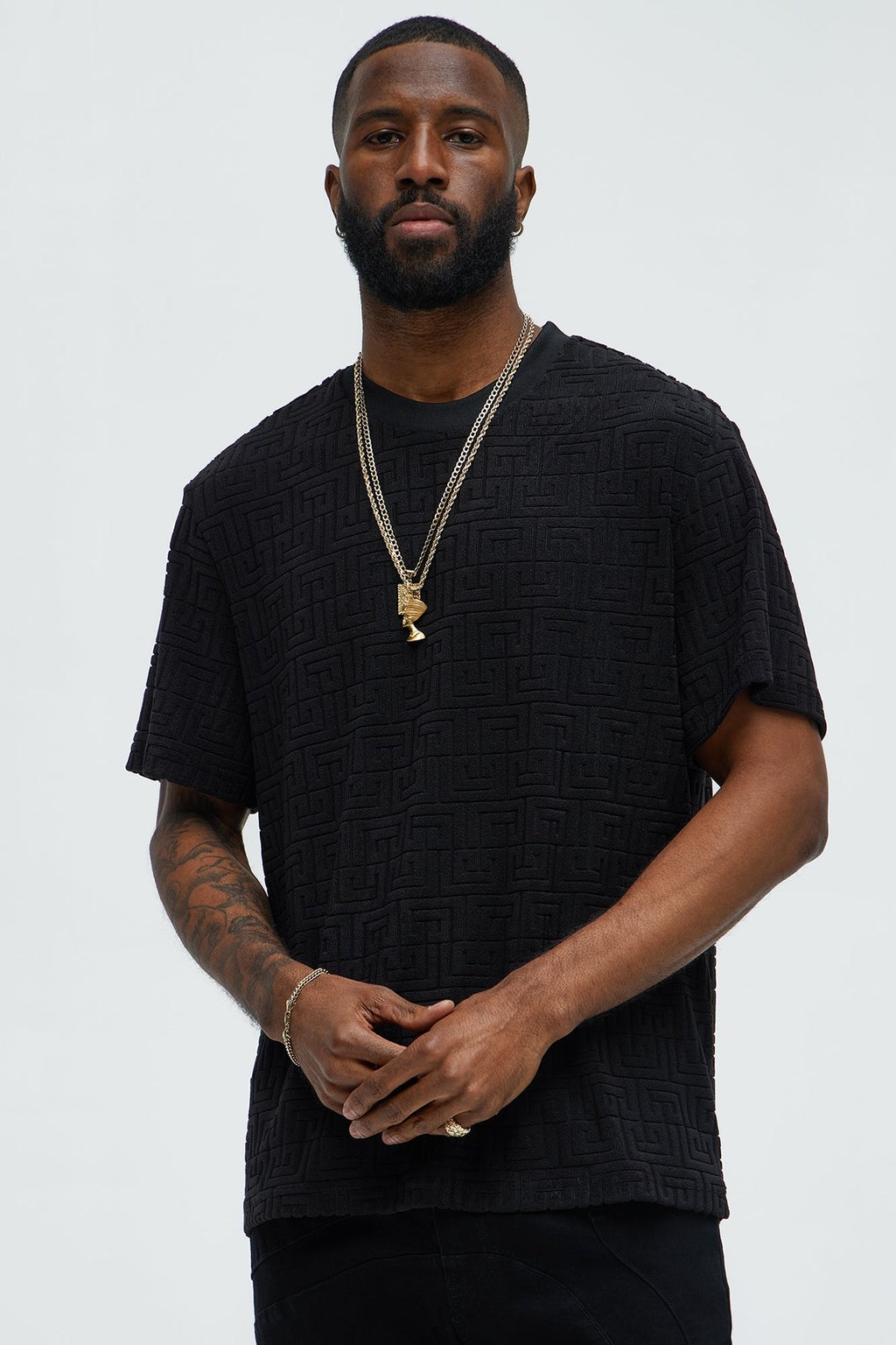 Geo Chenille Knit Crewneck Tee - Black image 1