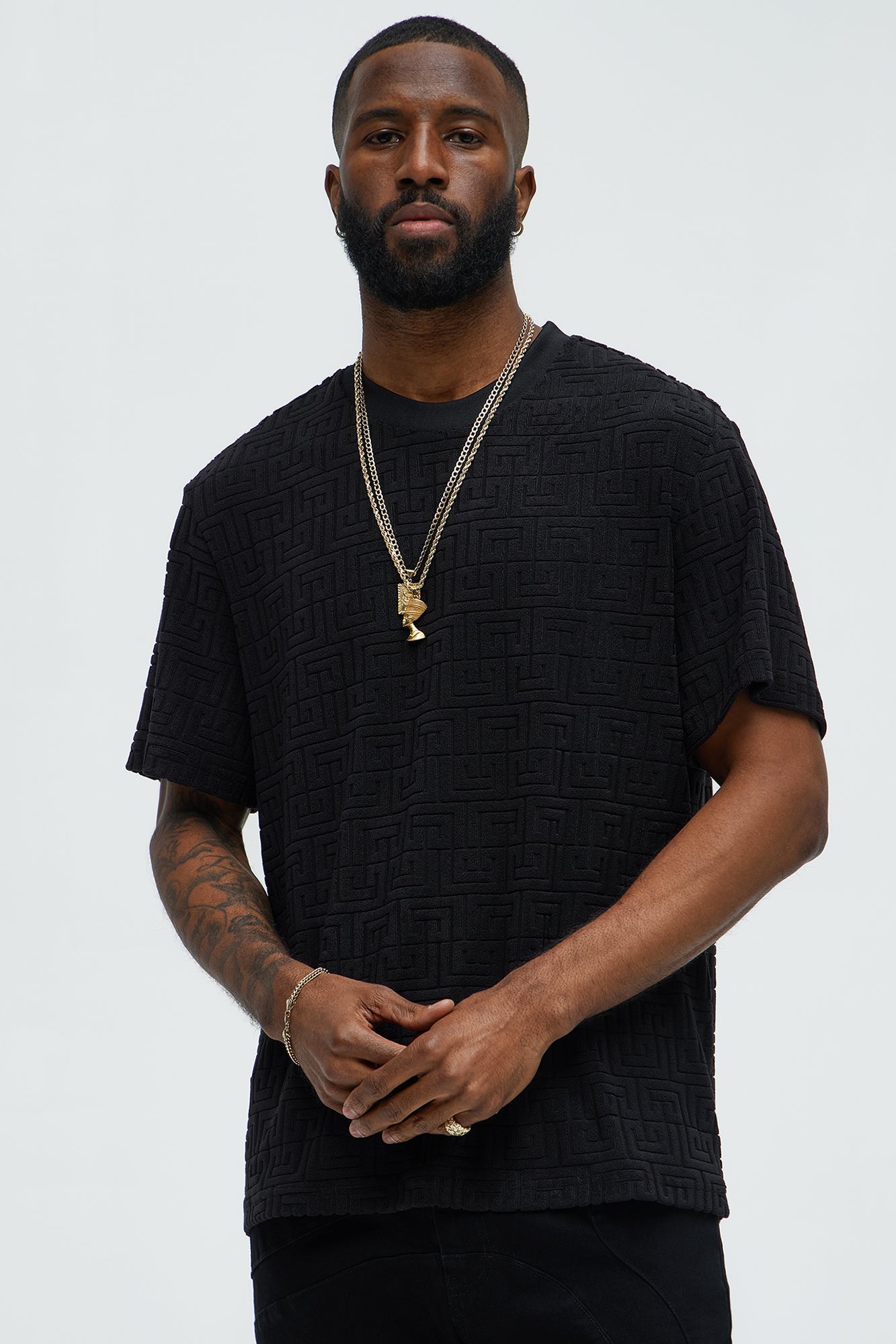 Geo Chenille Knit Crewneck Tee - Black image 1