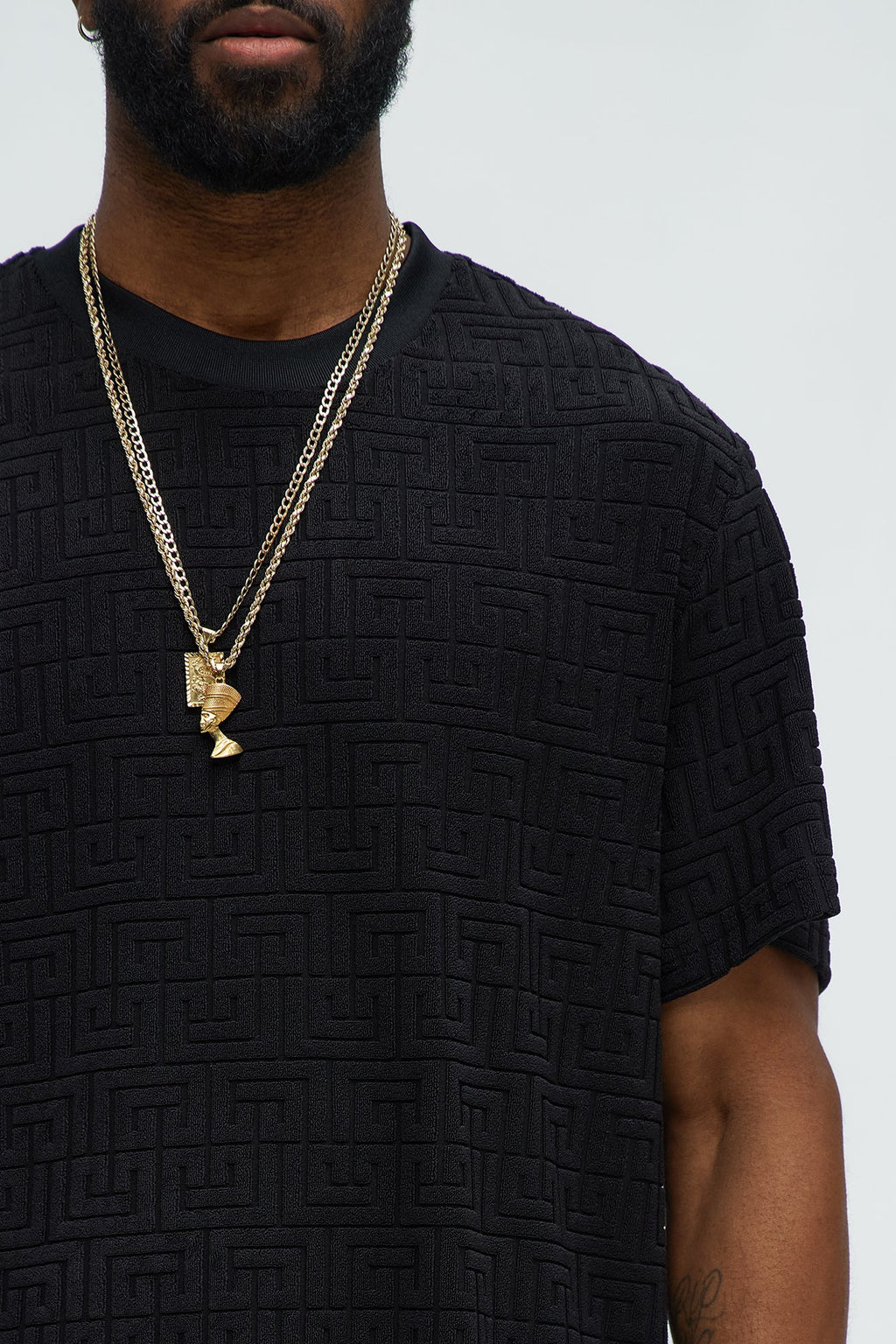 Geo Chenille Knit Crewneck Tee - Black image 3