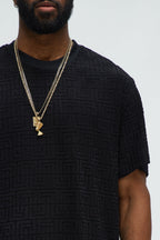 Geo Chenille Knit Crewneck Tee - Black image 3