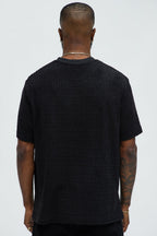Geo Chenille Knit Crewneck Tee - Black image 4