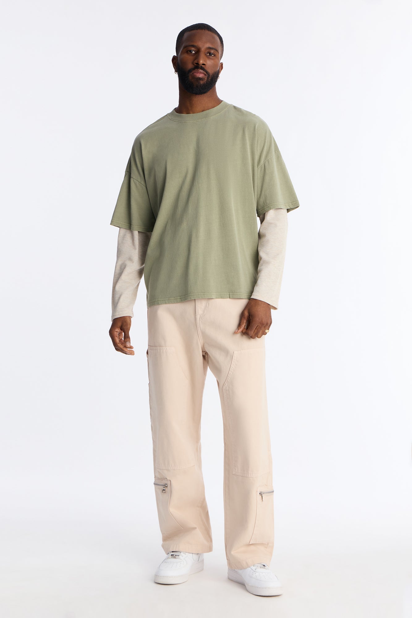 Washed Double Layer Tee - Olive image 2