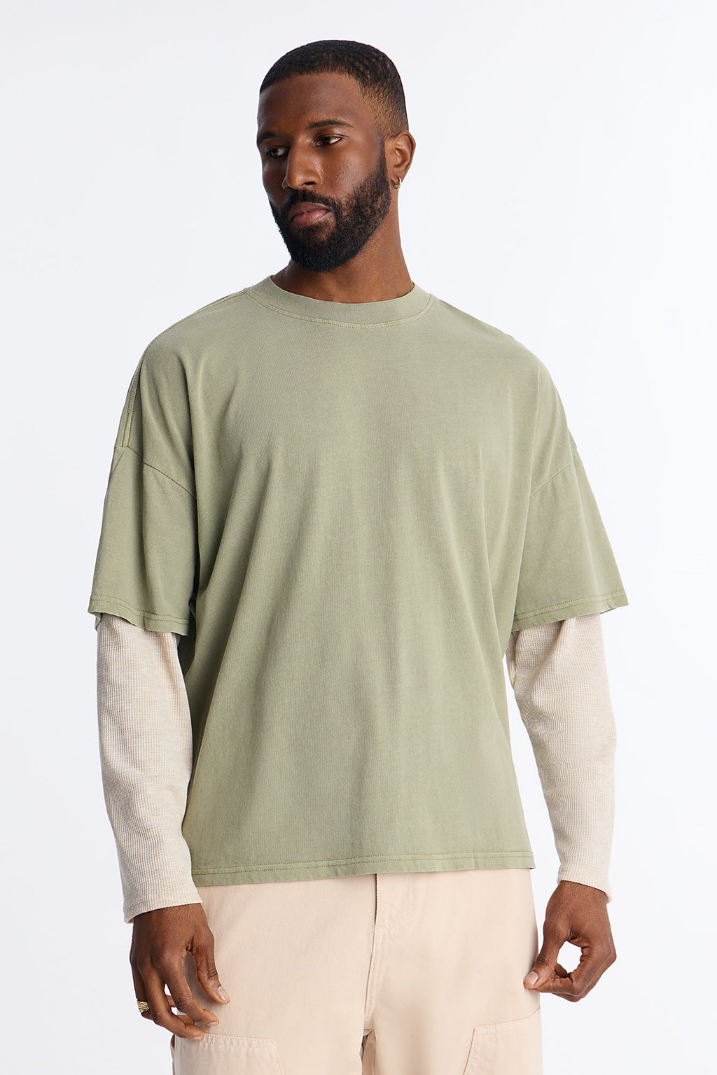 Washed Double Layer Tee - Olive image 1