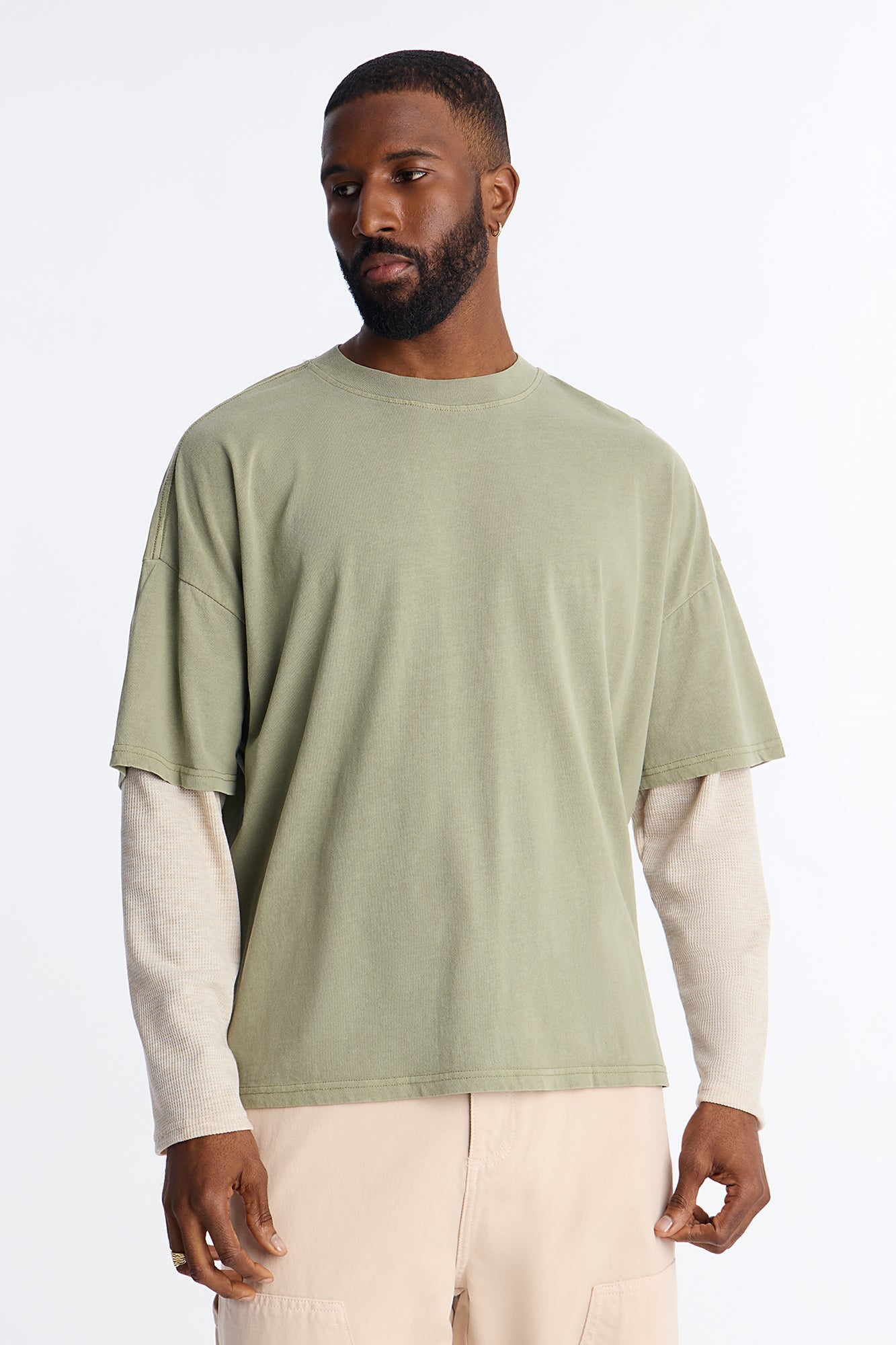 Washed Double Layer Tee - Olive image 1