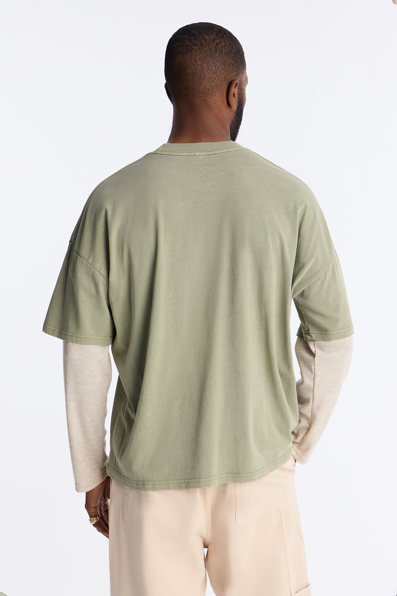 Washed Double Layer Tee - Olive image 3