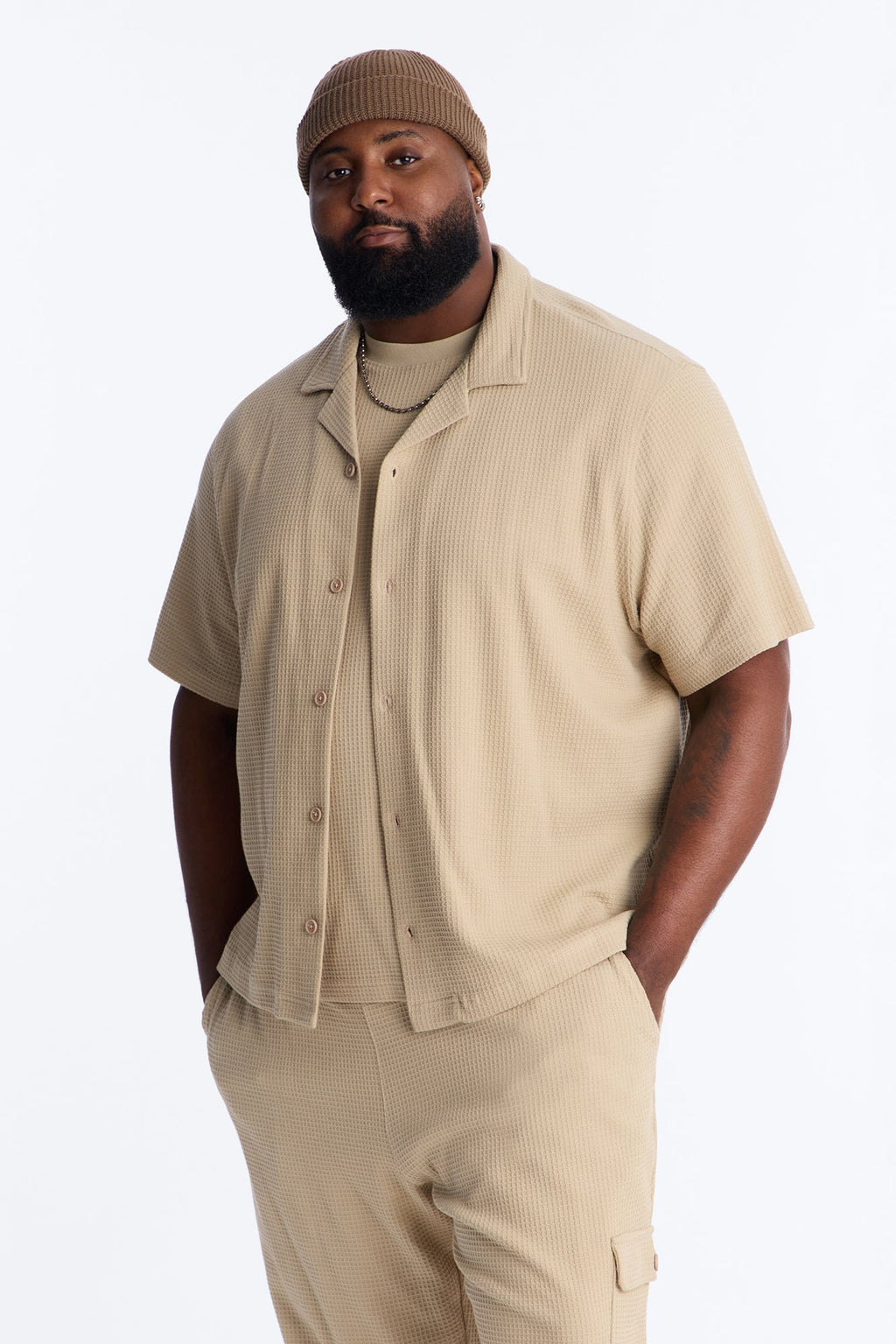 Culver City Waffle Knit Button Up - Stone image 4
