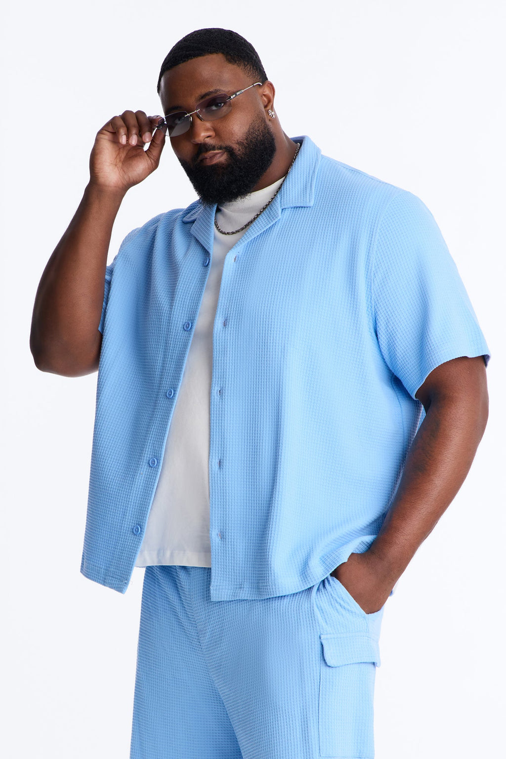 Culver City Waffle Knit Button Up - Light Blue image 4