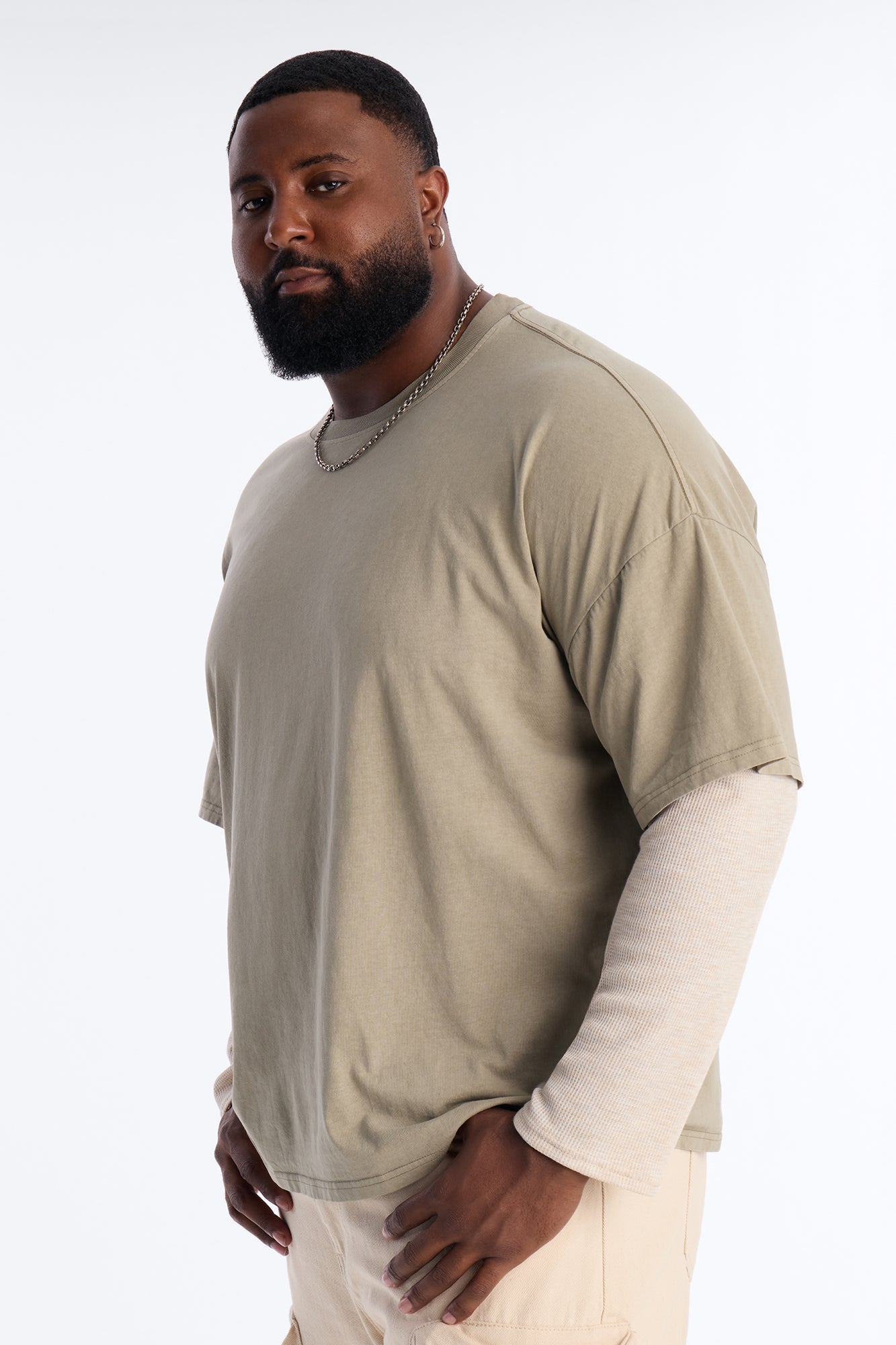 Washed Double Layer Tee - Olive image 4
