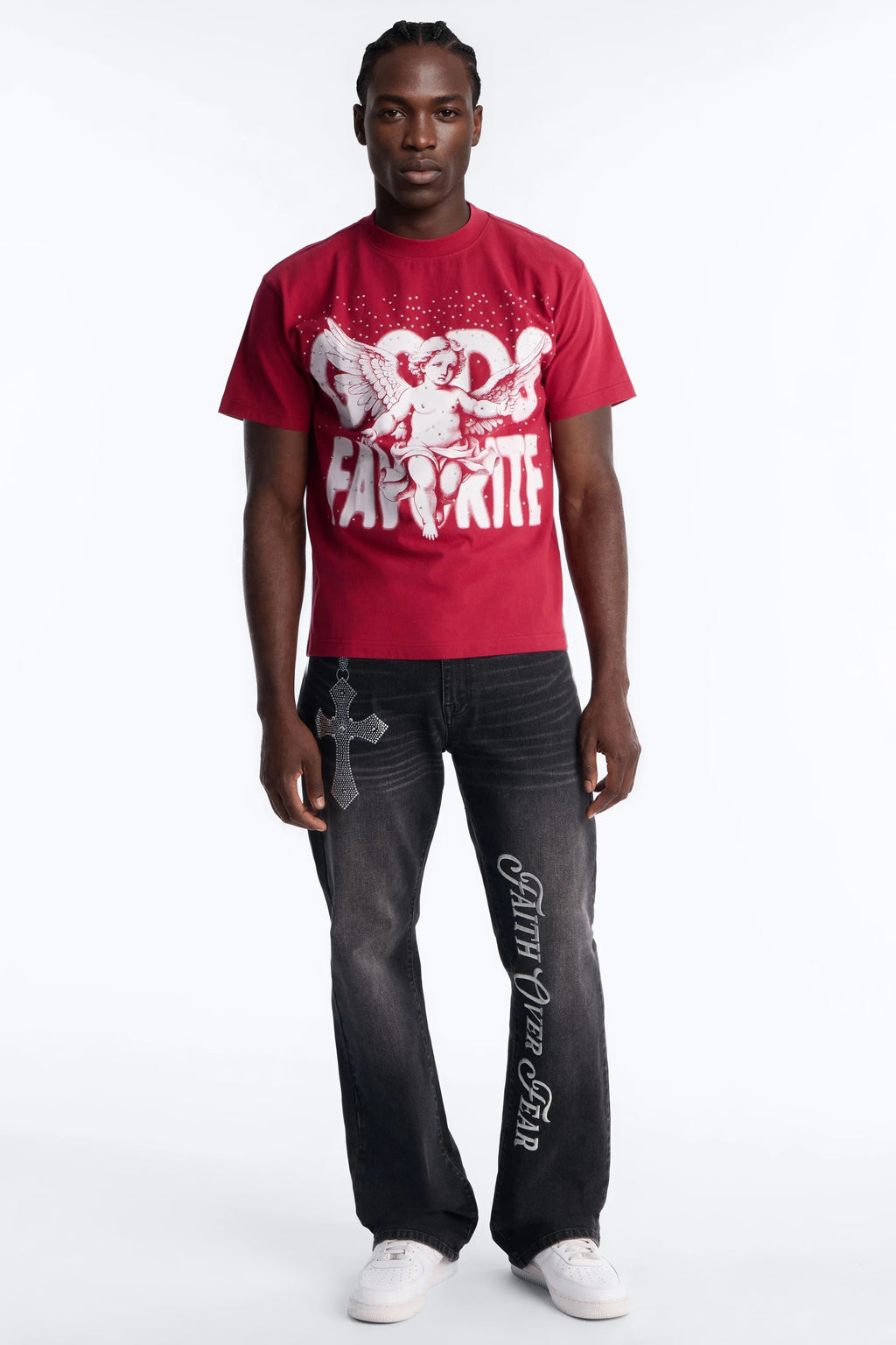 Stacked Slim Flare Faith Over Fear Drip Jean - Black Wash image 2