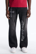 Stacked Slim Flare Faith Over Fear Drip Jean - Black Wash image 1