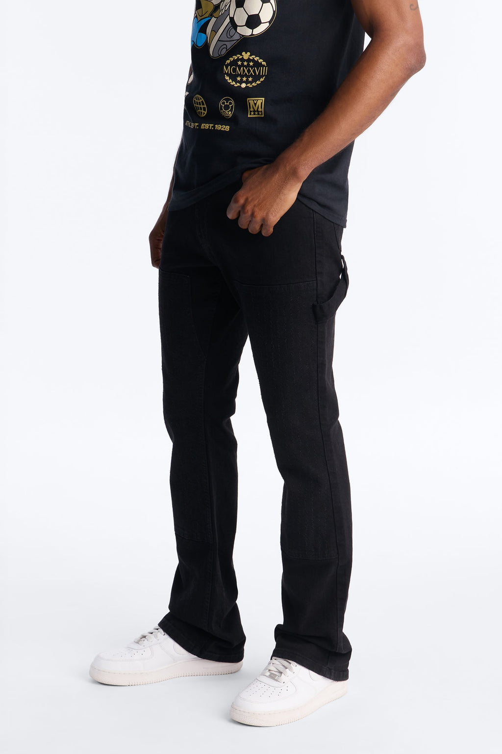 Stacked Skinny Flare Textured Carpenter Jean - Black Wash image 1