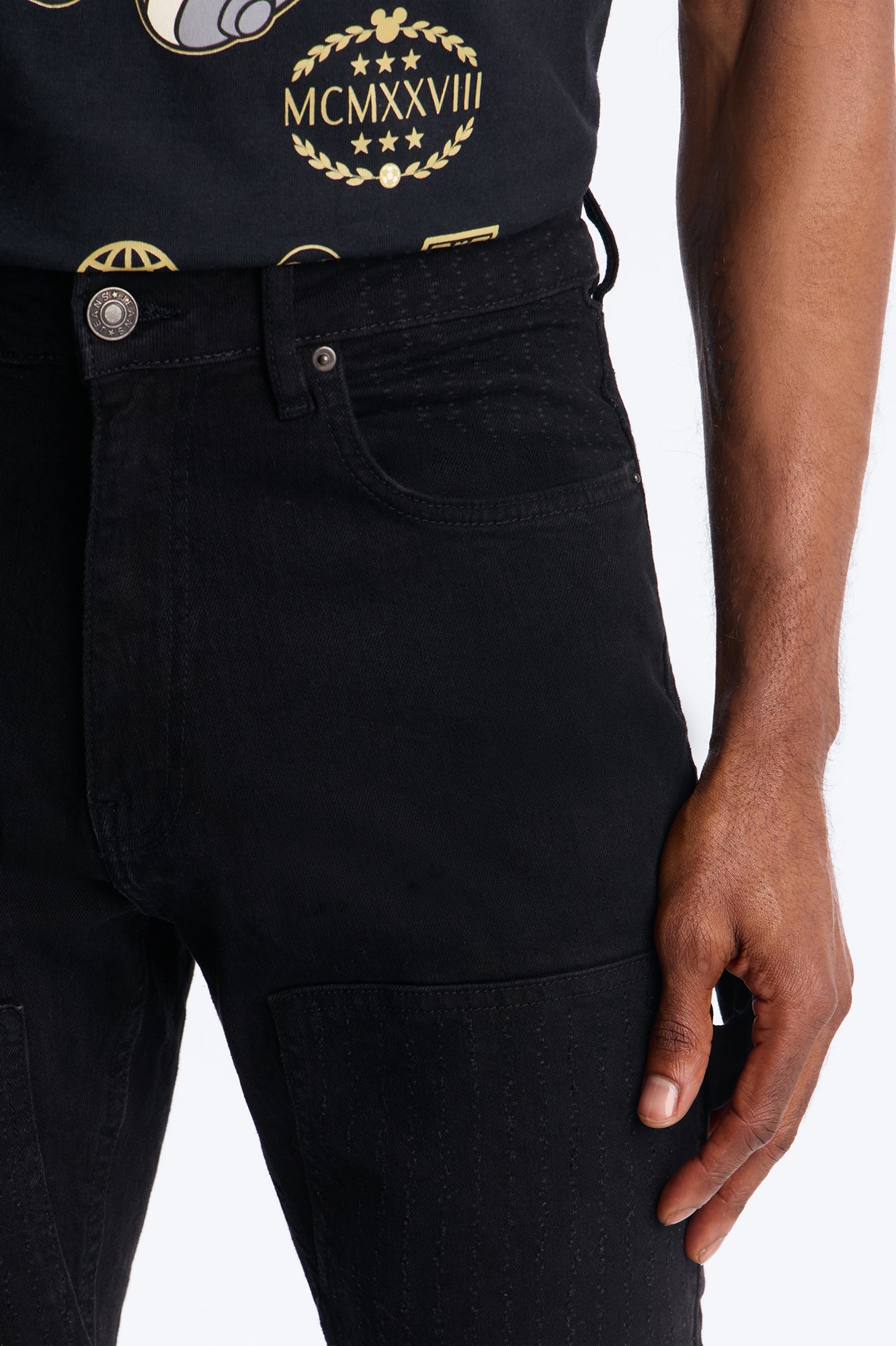 Stacked Skinny Flare Textured Carpenter Jean - Black Wash image 3