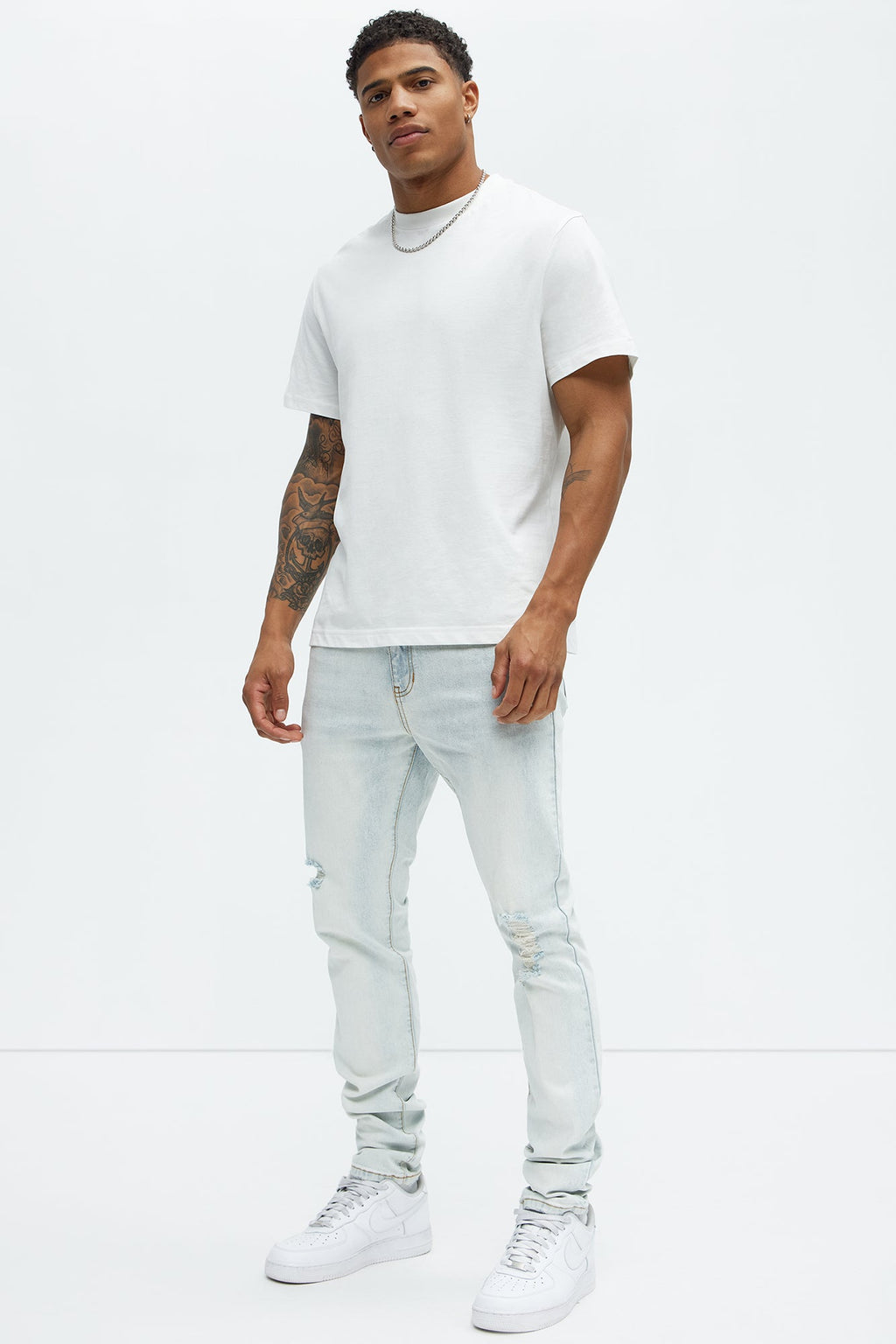 Take No L's Stacked Skinny Jeans - Light Blue Wash image 3