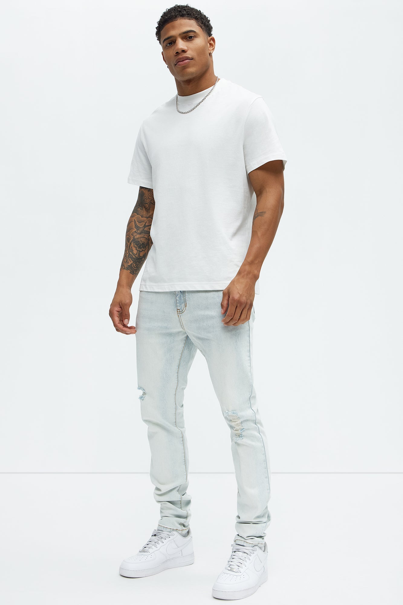 Take No L's Stacked Skinny Jeans - Light Blue Wash image 3