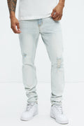 Take No L's Stacked Skinny Jeans - Light Blue Wash image 1