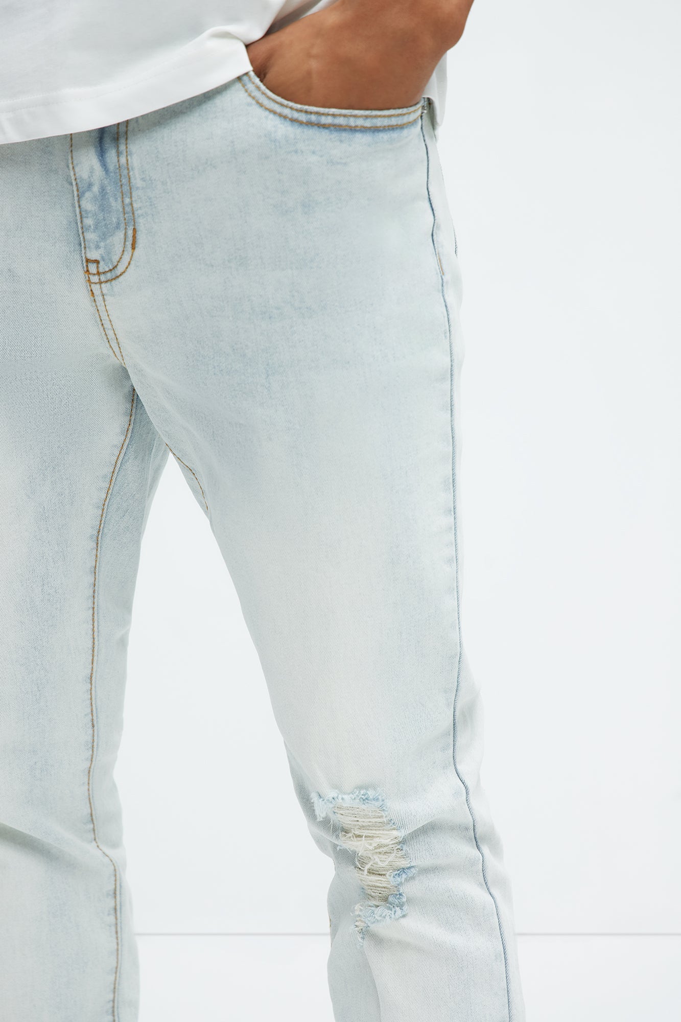 Take No L's Stacked Skinny Jeans - Light Blue Wash image 4