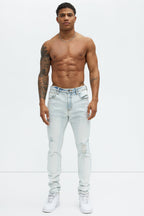 Take No L's Stacked Skinny Jeans - Light Blue Wash image 2