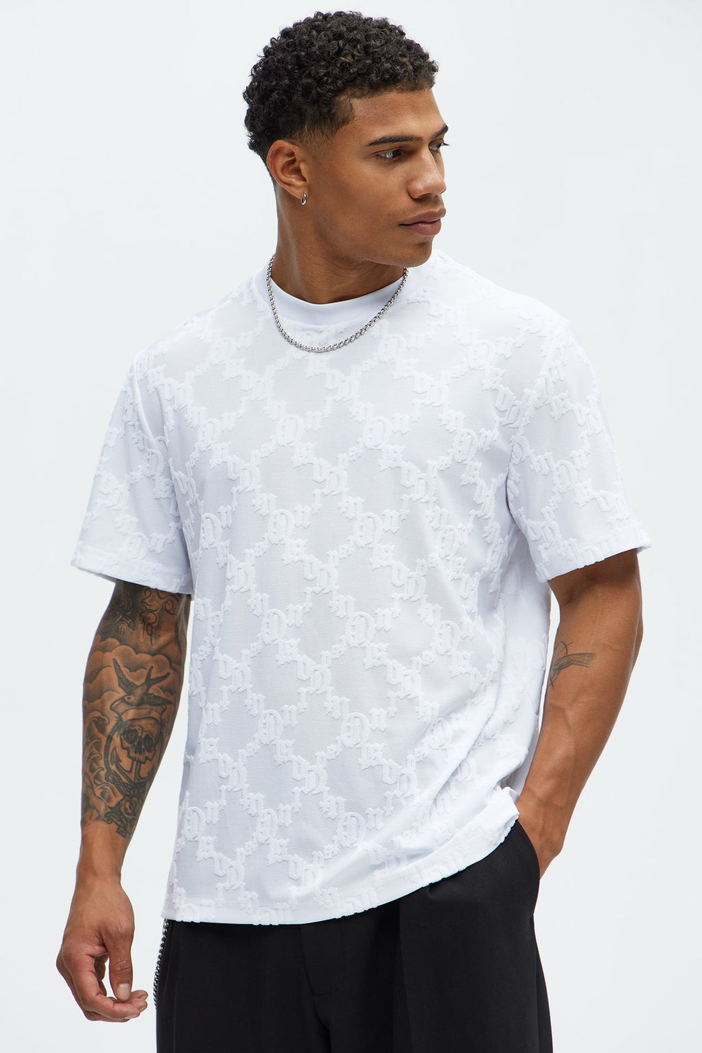 Verbiage Chenille Knit Crew Tee - White image 1