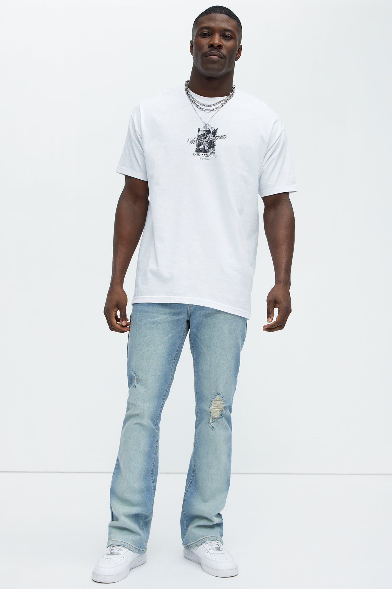 Take No L's Stacked Slim Flared Jeans - Medium Blue Wash image 3