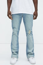 Take No L's Stacked Slim Flared Jeans - Medium Blue Wash image 2