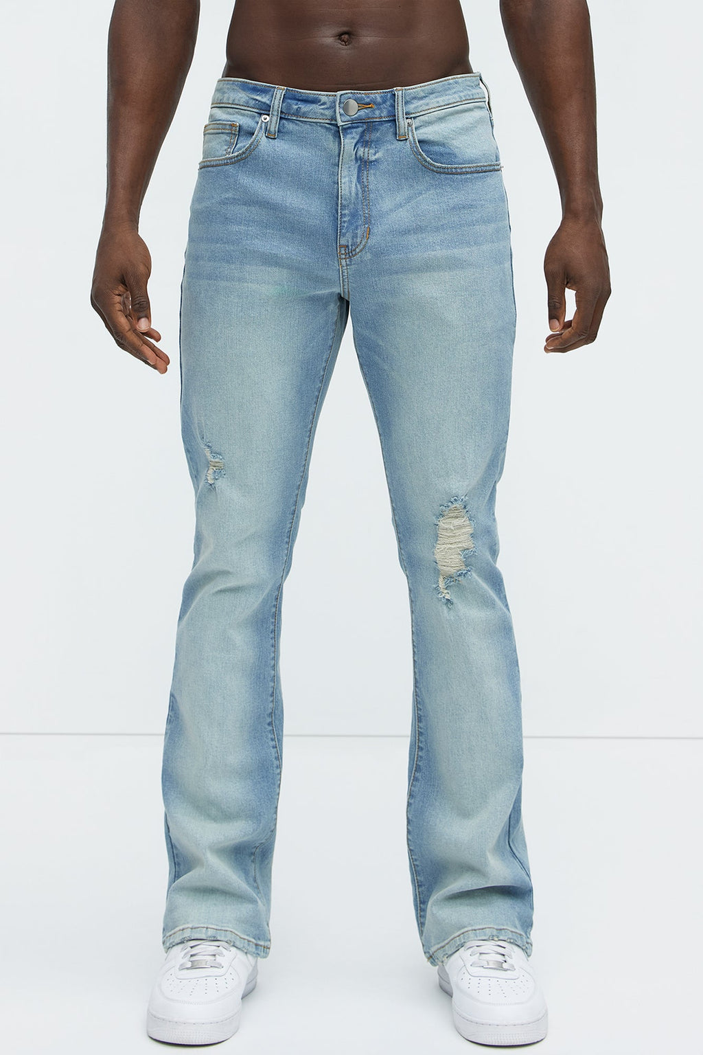 Take No L's Stacked Slim Flared Jeans - Medium Blue Wash image 1