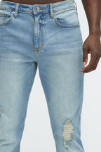 Take No L's Stacked Slim Flared Jeans - Medium Blue Wash image 4