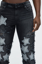 Counting Stars Stacked Slim Flare Jeans - Black Wash image 4