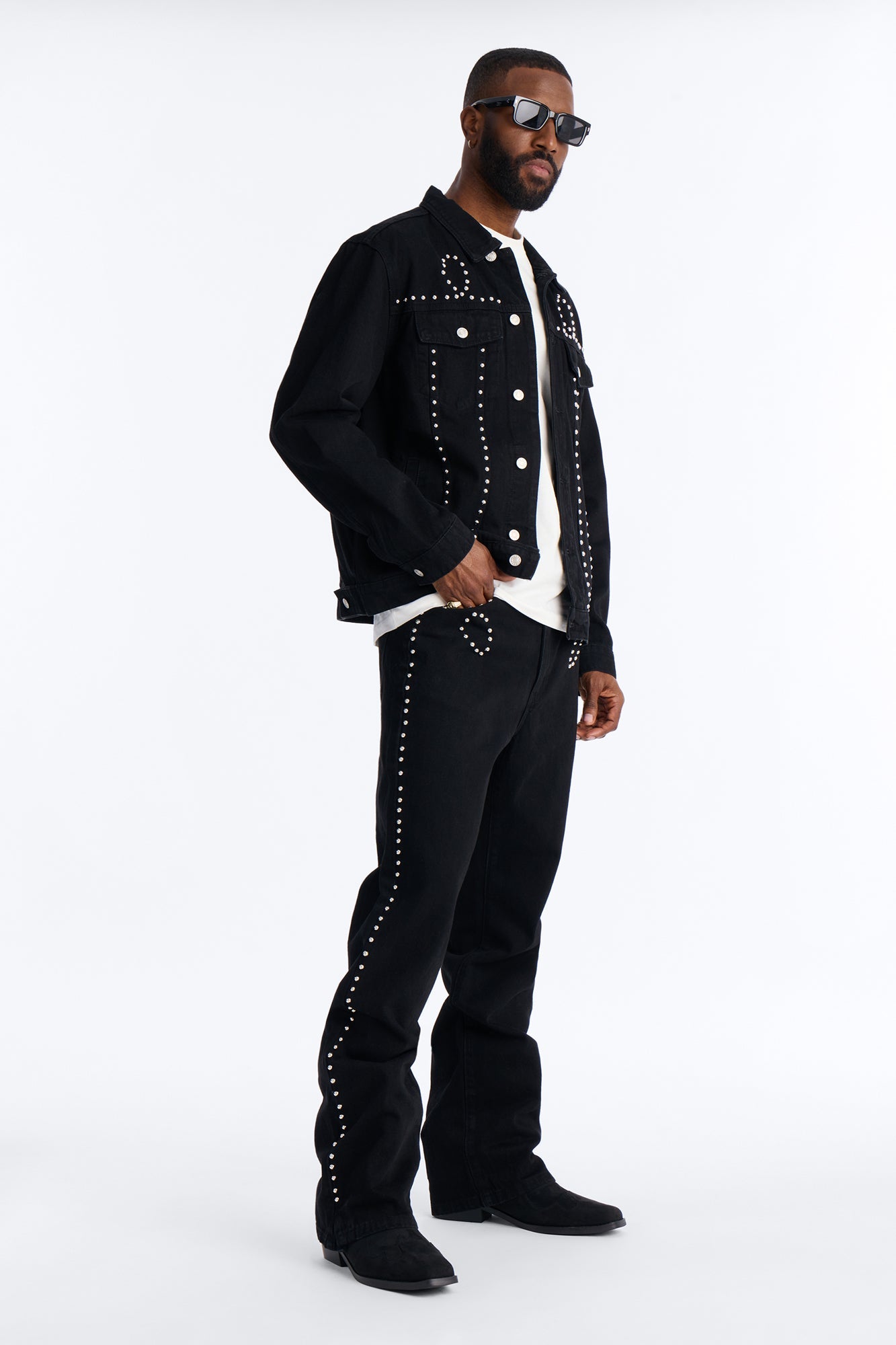 Stacked Slim Flare Iron Outlaw Slit Jean - Black image 2
