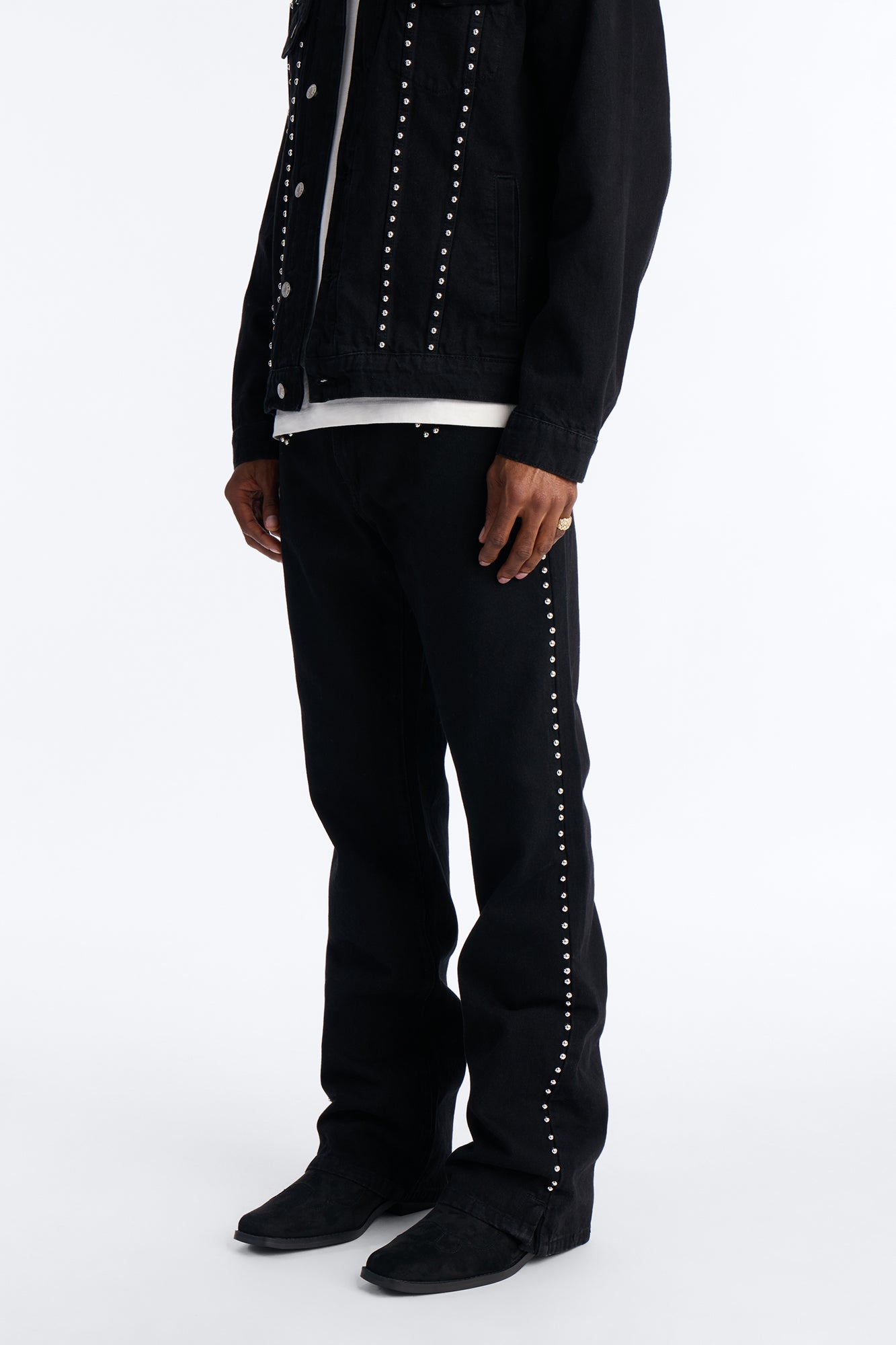 Stacked Slim Flare Iron Outlaw Slit Jean - Black image 1