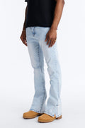 Stacked Skinny Flare Slit Dare Me Distressed Jean - Light Blue Wash image 1