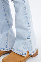 Stacked Skinny Flare Slit Dare Me Distressed Jean - Light Blue Wash image 4