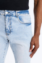 Stacked Skinny Flare Slit Dare Me Distressed Jean - Light Blue Wash image 3