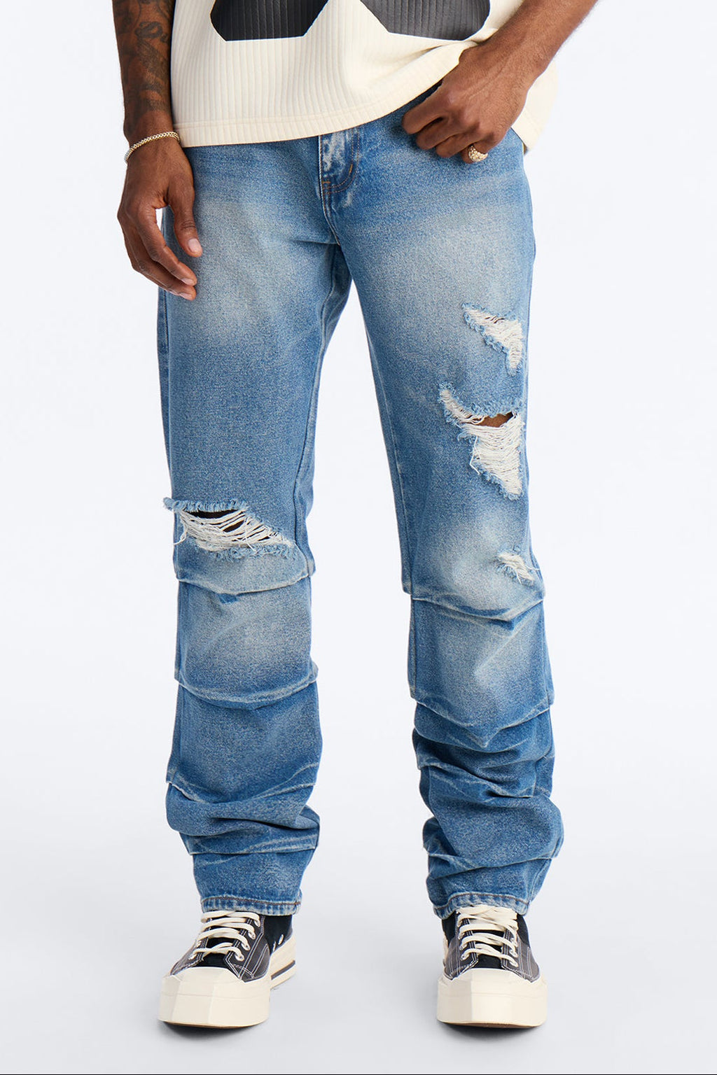 Straight Down The Street Ripped Jeans - Medium Blue Wash image 1